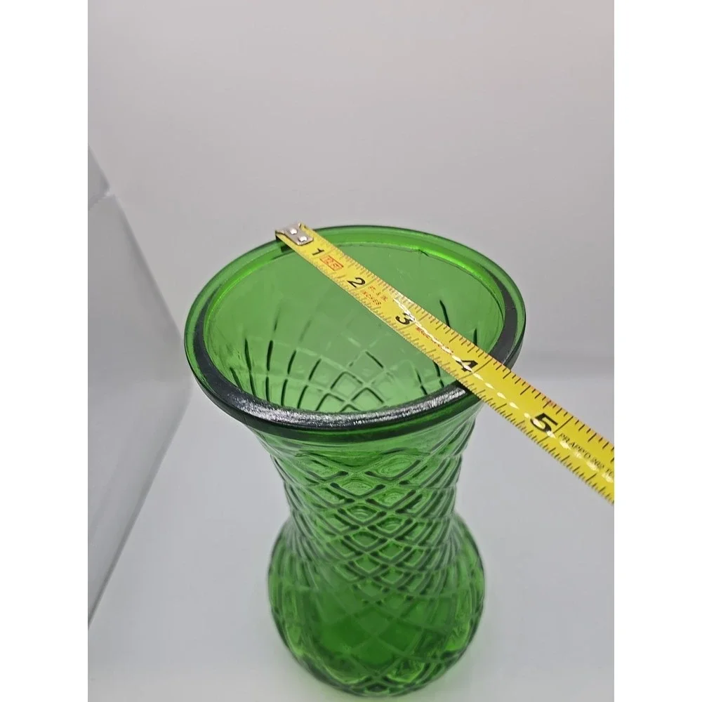 HOOSIER Emerald Green Glass Vase Diamond Point Deign 9 Inches